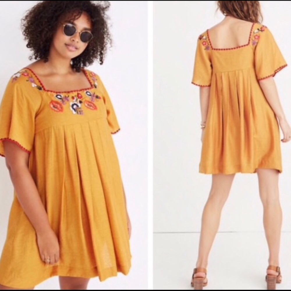 Madewell embroidered square-neck mini dress